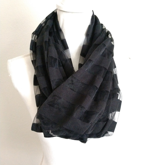 Cejon Black Infinity Scarf Sheer and Solid Stripes Circle Loop - Picture 4 of 5